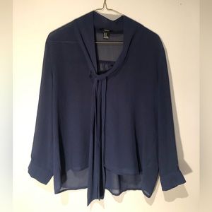 Navy Chiffon Tie Blouse